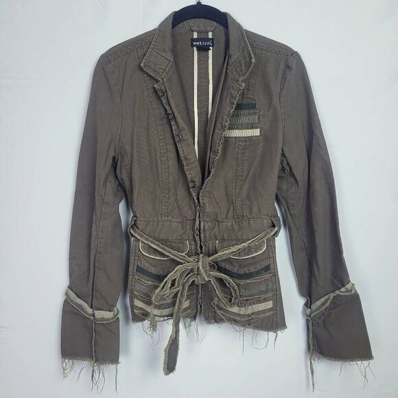 Wet Seal Jackets & Blazers - Y2K Wet Seal Womens Military Jacket Army Green Size Large Distressed Grunge Alt